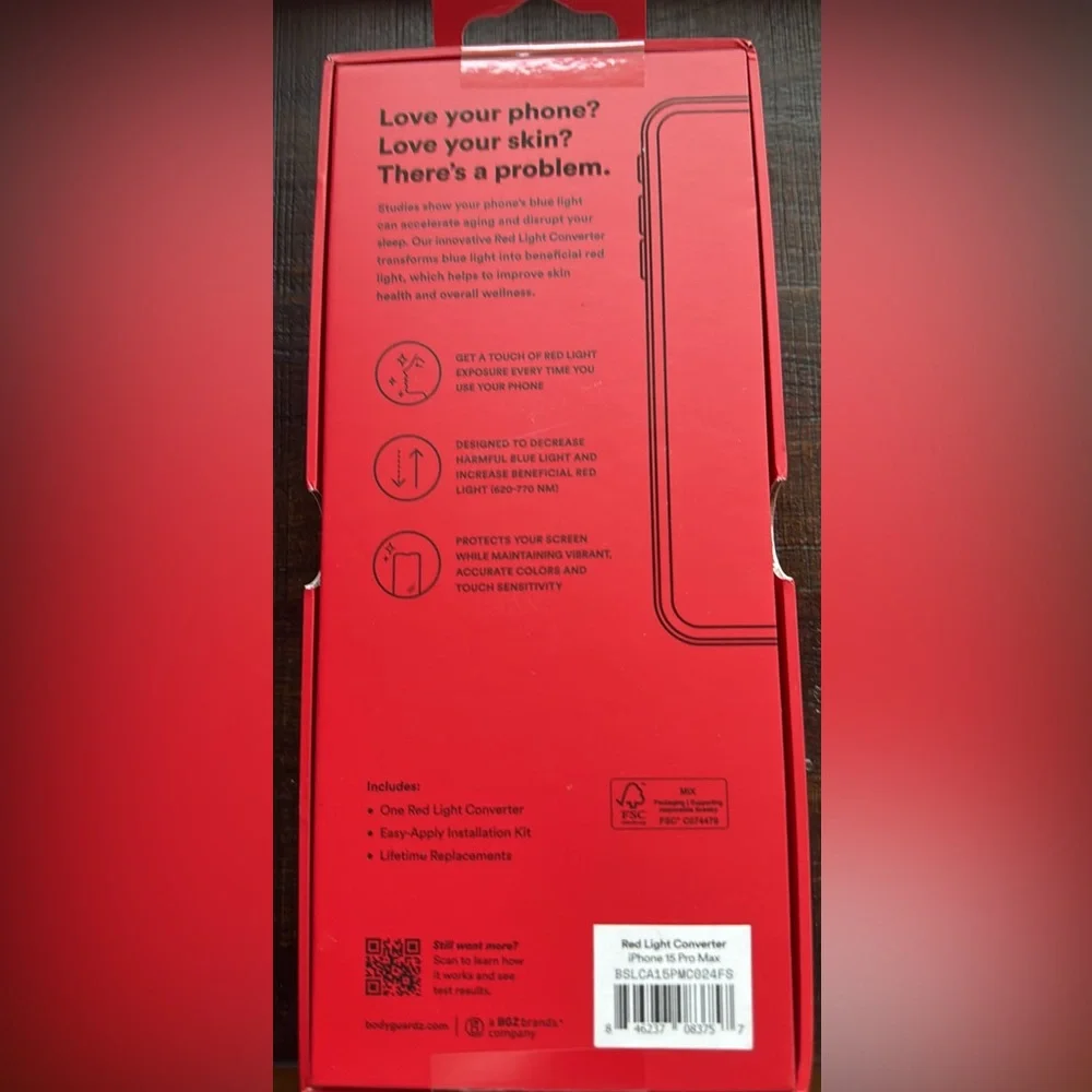 Red Light Converter Anti-Blue Light Screen Protector for iPhone 15 PRO MAX
